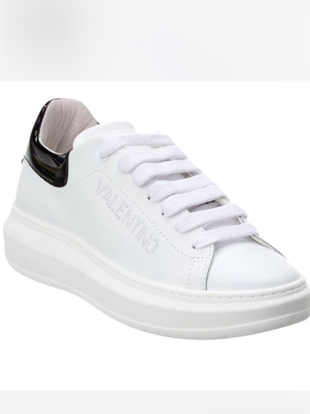 Valentino White Leather Low-Top Sneaker With Black Heel Tab